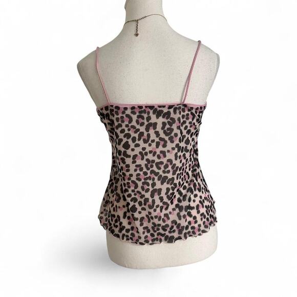 Marks & Spencer Pink Leopard Print Lace Trim Y2K Vintage Cami Top Bow Size M - Picture 2 of 5